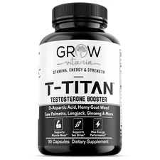 GROW  T-TITAN Testo Booster + - Muscle Growth, Energy, Libido Capsules 90ct