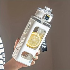 Sports Water Bottle with Straw Cup,Small Square Cup Bounce Cap Water Bottle