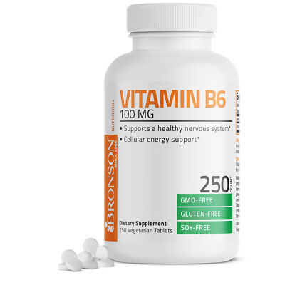 Bronson Vitamin B-6 100 mg - 250 Tablets - 250 Day Supply
