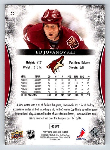 2007-08 SP Authentic Limited #53 Ed Jovanovski \100 (ref 192871) - Picture 2 of 2