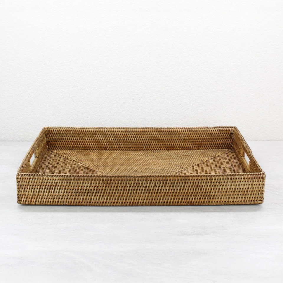 NEW Tight Woven Rectangle Rattan Tray for Luxury Homes- Extra Large, Honey Brown - Image 4 of 4