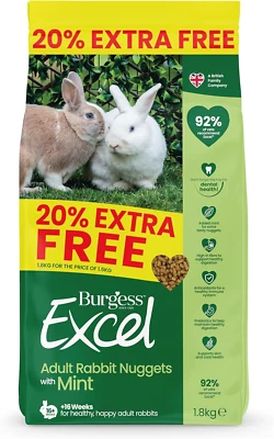 FP33003B184 Burgess Excel Rabbit Food with Mint, 1.8Kg – Rabbit Nuggets for Adult Rabbits –