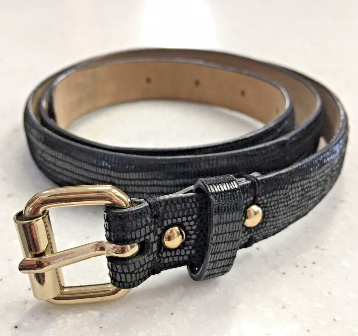 Ann Taylor‎ Lizard Belt Womens Black Leather Small Dress Slim Skinny Fashion Women main image 4