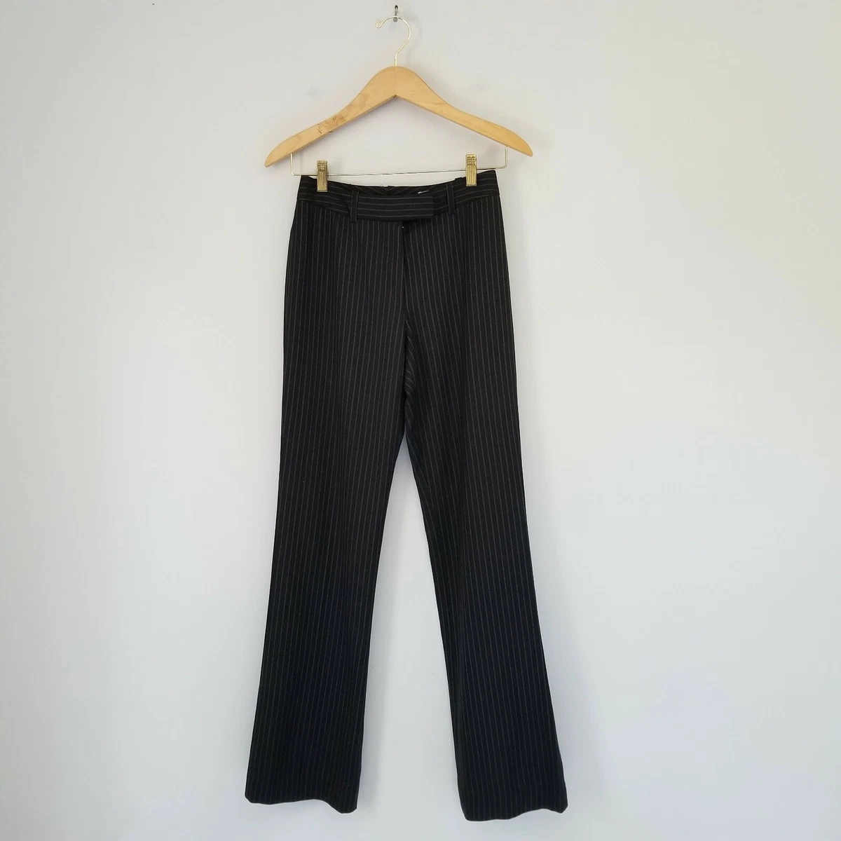 Ysl Rive Gauche Womens Sz 34 0 Black Pinstripe Straight Leg Wool