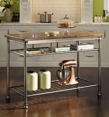 Small Kitchen Island Utility Table Shelves Hardwood Butcher Block
