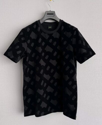 T-shirt BOSS by Hugo Boss taglia XL fantasia monogramma floccata cotone nero