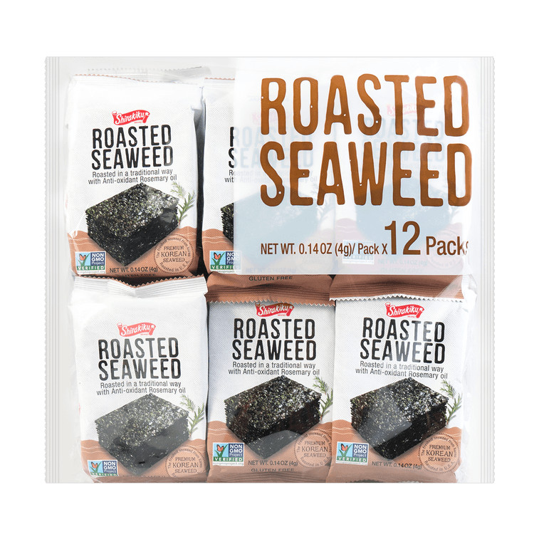 SHIRAKIKU Roasted Nori Seaweed with Antioxidants Rosemary Oil, Non-GMO, 12 Packs