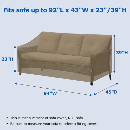 Outdoor Sofa Cover Waterproof Heavy Duty Patio Couch Cover 93.5 Inch with Seam - Picture 2 of 9