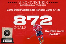 Capitals vs Rangers Official Game Used Puck 1/4/25 - Ovechkin #872 with case!
