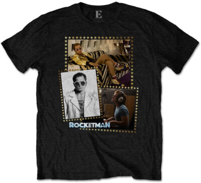 Elton John Maglietta Ufficiale Rocketman - Cerchio Distressed, Nero, Unisex