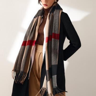 Women's Long Shawl Winter Warm Soft Large Lattice Print Scarf Wraps with Tassel