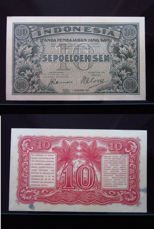 Netherlands East Indies 10 Sen 1947 P31 i0560 Dutch Indonesia Banknote Money