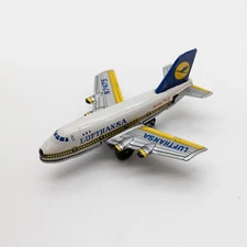 Vtg Lufthansa Tin Litho Airplane Friction Toy Jumbo Japan N7475 Boeing 747 