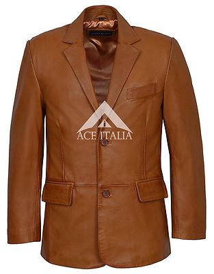 Herren Leder Blazer hellbraun klassisch cogniac tailliert 100% ECHT NAPA MANTEL 4080