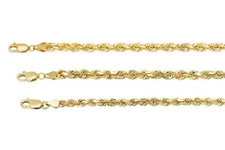Solid 10k Yellow Gold 4mm-6mm Diamond Cut Rope Chain Pendant Necklace Sz 18"-30"