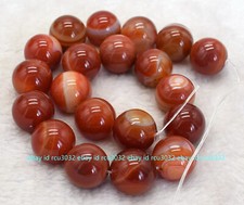 Genuine 20mm Natural Red Striped Agate Gemstone Round Beads Loose Beads 15"