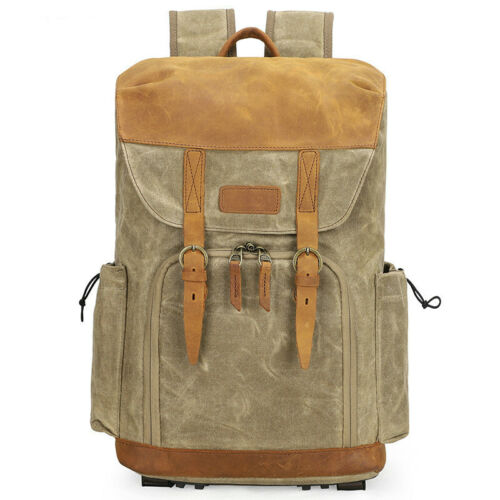 Waterproof Shockproof SLR Camera Bag Lens bag Canvas Leather Backpack - Picture 9 of 21