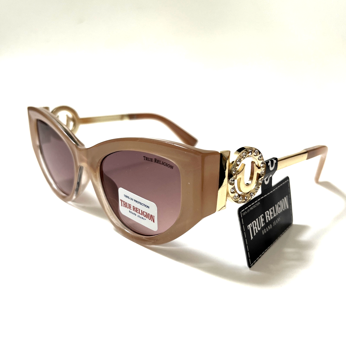 New Original TRUE RELIGION Cat Eye Sunglasses Beige Acetate 