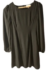 Everly Med Long Sleeve A-Line Shift Black Seamed Chiffon Sheath Dress Back Zip