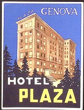 Hotel Plaza Genova Italy Vintage Luggage Label 3.25 x 4.75"