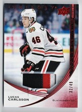 2020-21 Upper Deck Trilogy Rookie Premieres Red Patch #93 Lucas Carlsson 32/49