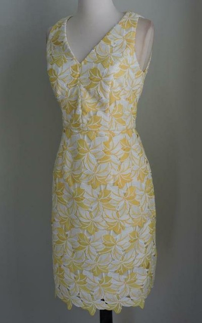 yellow lace sheath dress