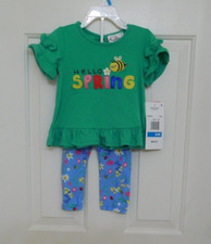 NWT 2pc Rare Editions Hello Spring Bumblebee Top & Floral Leggings Set sz 24 Mos
