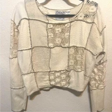 Ultra Pink brand Woman's Patchwork Crème Knit Blouse Size Medium***Y2K