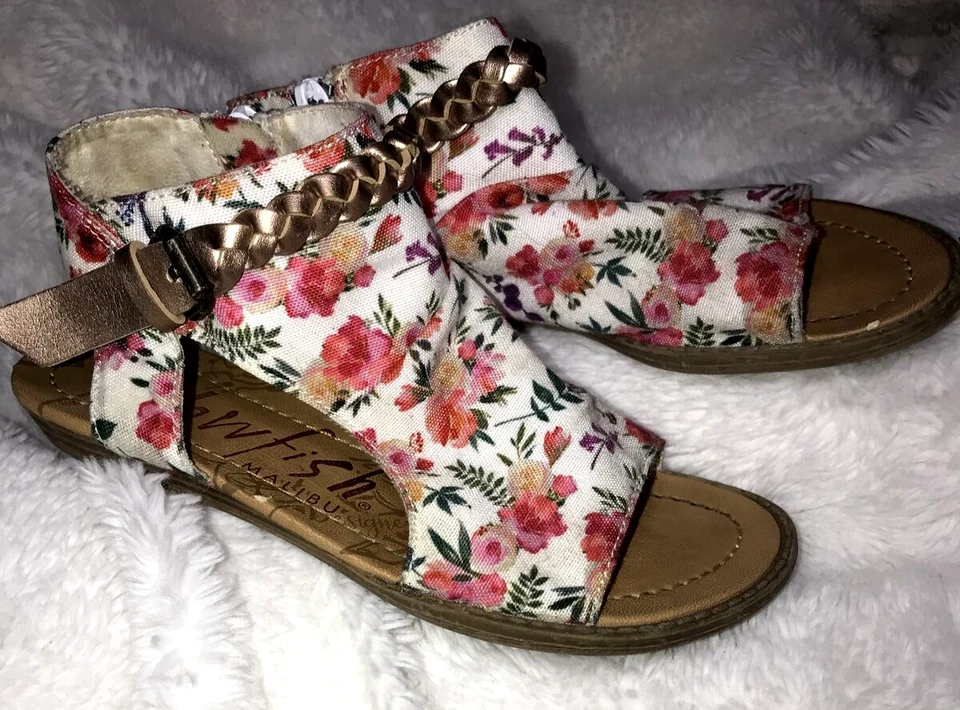 Sandalias Blowfish Malibu niñas talla 13 florales boho primavera jardín playa crucero cremallera Foto 4 de 4