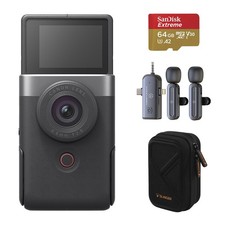Canon PowerShot V10 Vlog Camera, Silver, with 64GB Memory Card, Mic, Case