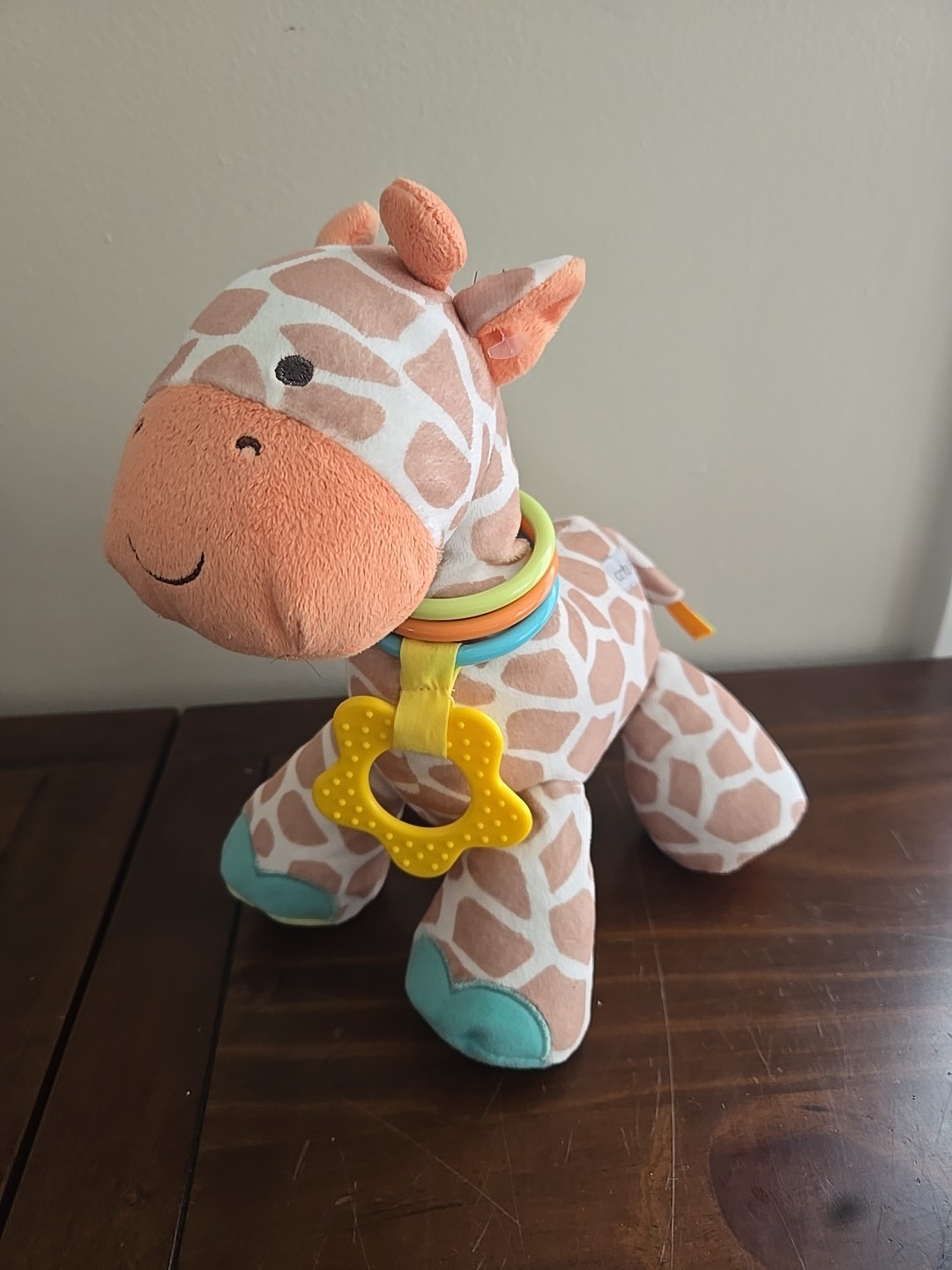 Carters Stuffed Plush Giraffe Orange Brown Tan Crinkle Rattle Teething Ring 10