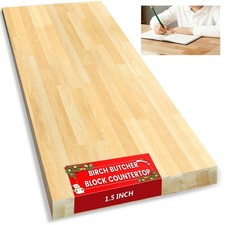 Butcher Block Countertop, Birch Unfinished Birch Workdesktop 36x25x1.5 in