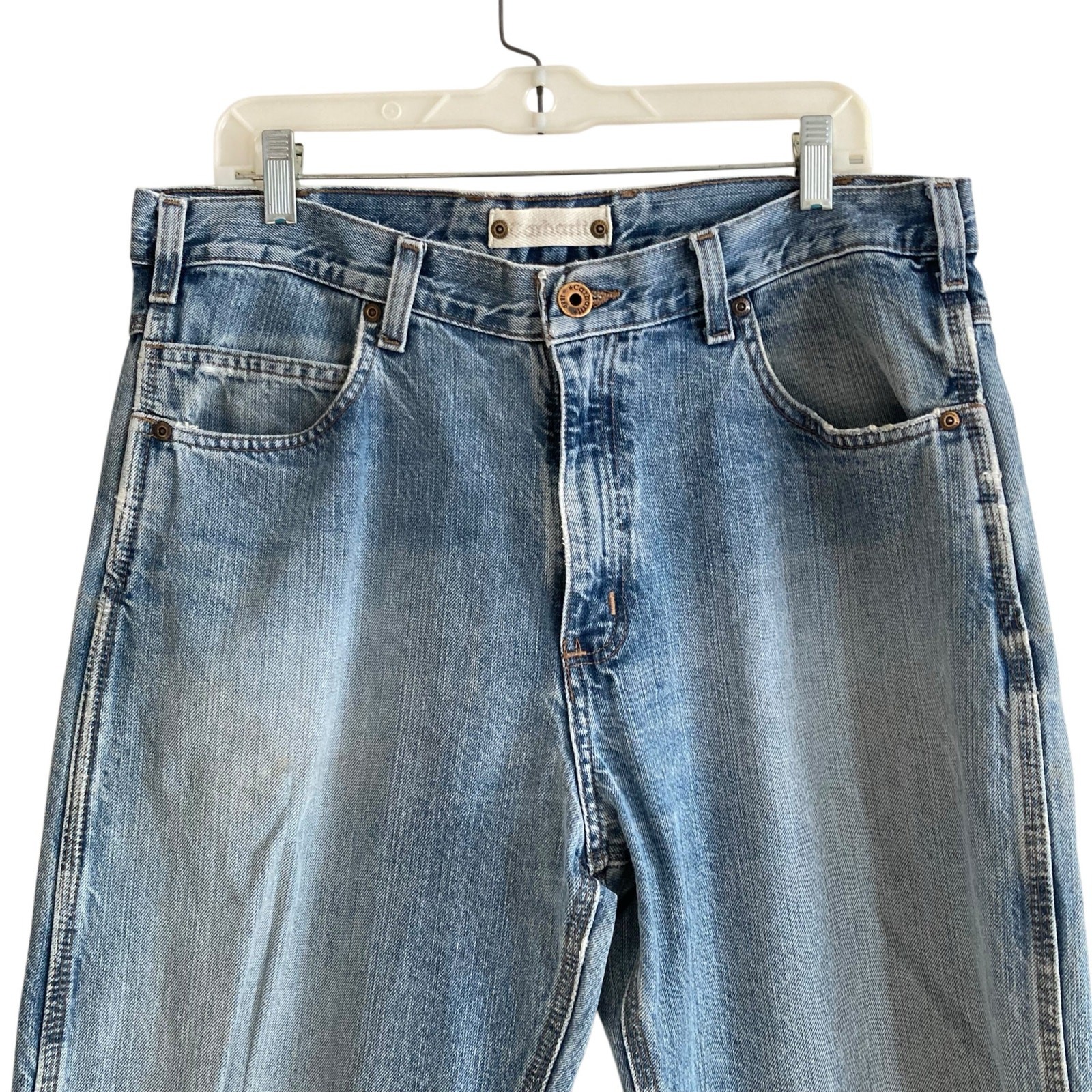 Carhartt Traditional Fit Bootcut Faded Mid Wash Western Gorpcore Jeans Sz 36x34 thumbnail 5