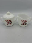 Vtg Anchor Hocking Primrose Milk Glass Creamer & Sugar Bowl Lidded Floral