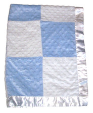 Carters Blue White Minky Dot Patchwork Squares Baby Blanket Satin Back and Trim