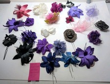VTG Womens Floral Fabric Hair Clip Lot Multicolor Bow Feather Rhinestone Flower