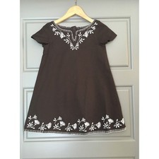 NEW Gap Dress Girls 4 5 XS Brown Embroidered Floral Cotton Linen Bohemian