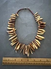 NATIVE AMERICAN TRIBAL BROWN BEAD & LONG TOOTH PENDANT NECKLACE VINTAGE
