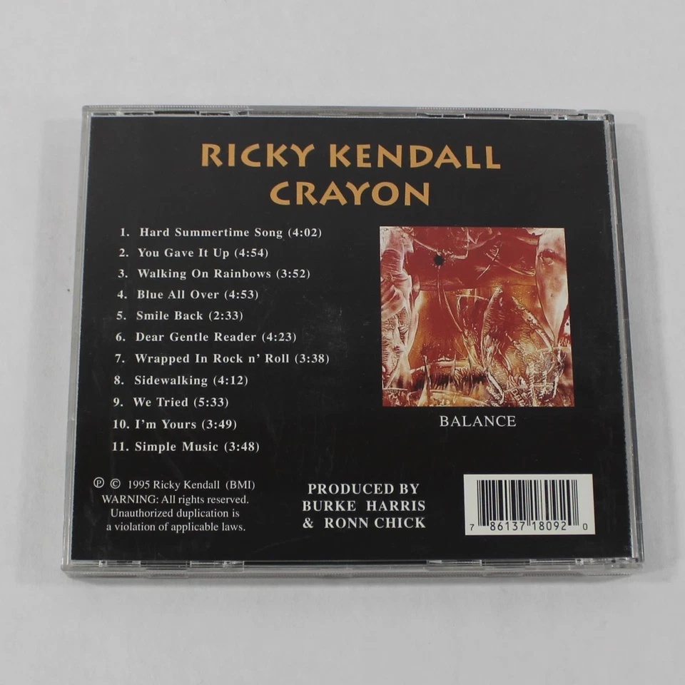 Ricky Kendall Crayon CD 1995 Pop Rock BMI Records Good Condition, As-Is - Image 3 of 4