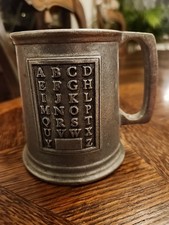 Vintage Wilton Pewter Child's Mug Stein Alphabet Sampler Tankard Metal Cup USA