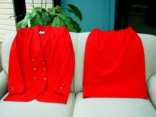 Women's KASPER for A.S.L. Red 2 pc Skirt Suit 100 Wool Size 10