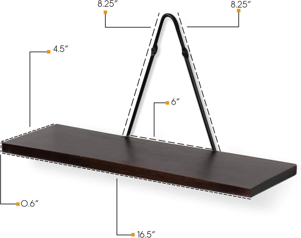 Rustic State Moma Wall Mounted Narrow Decorative Floating Shelves 4, Walnut  - Image 3 of 4