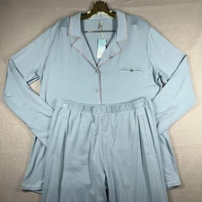 B. Up Pajama Set Women’s L Sleep Shirt Pants Pima Cotton Sly Blue Pockets