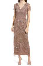 Pisarro Nights D2063 Beaded Mesh Column Gown SZ 8 Mauve