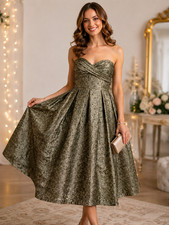 VNTG 1950s Strapless Brocade Party Dress Prom Homecoming Formal Cupcake Gown S