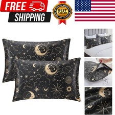 Satin Pillowcase for Hair and Skin Queen - Black Printed Silk Pillow Cases 2 Pac