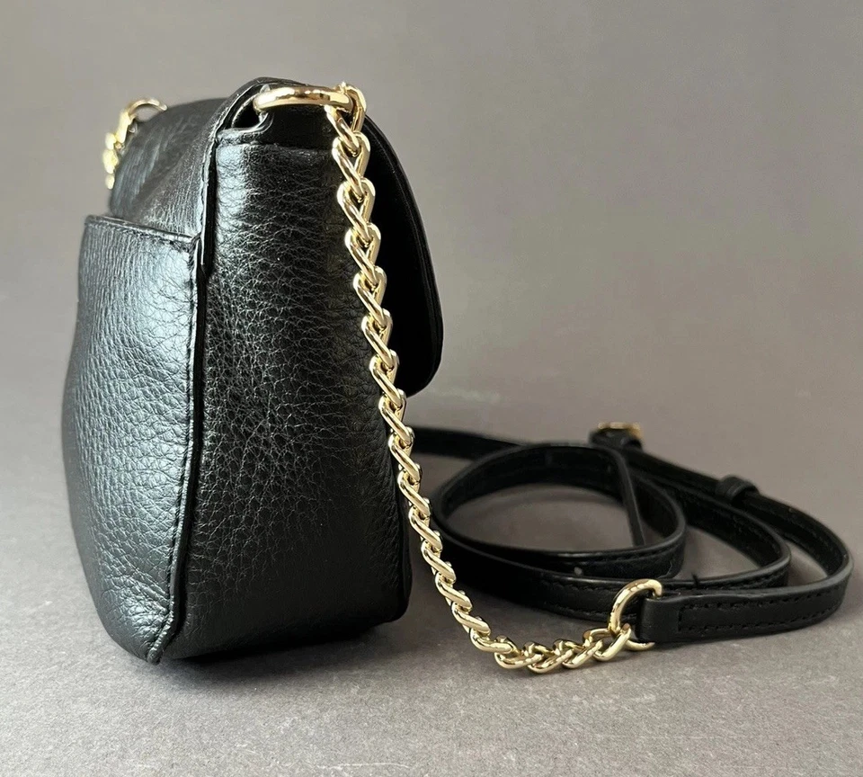 MICHAEL KORS Fulton Solid Black Leather East West Crossbody Bag MK Flap - Photo 4/4