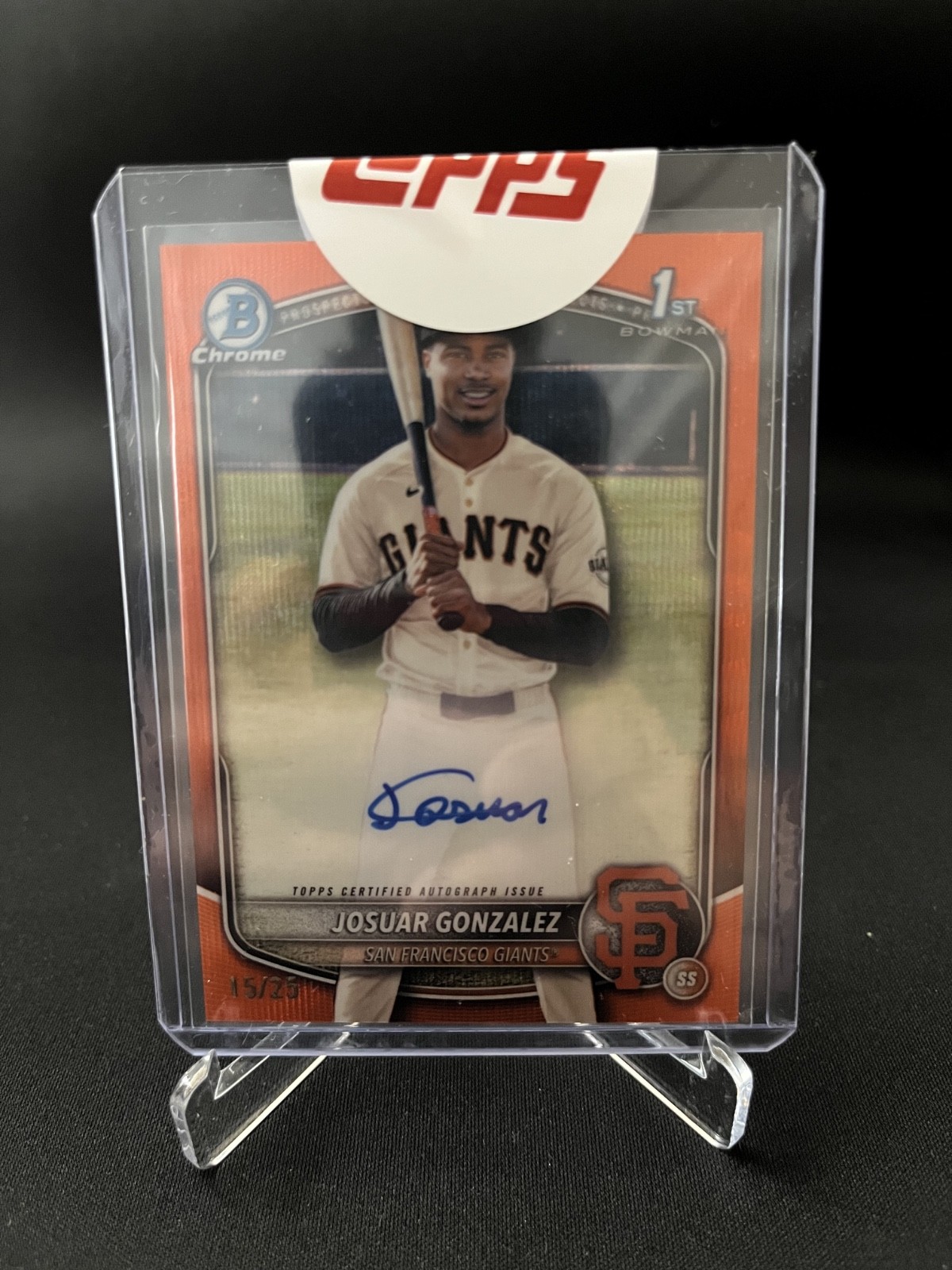 2025 Bowman Chrome #CPA-JD Josuar Gonzalez Prospect Autographs Orange Wave #/25