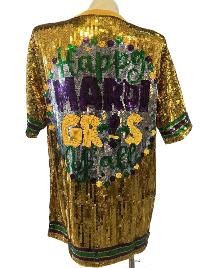 Women's Gold Mardi Gras Sequin Dress - Image 4 of 4