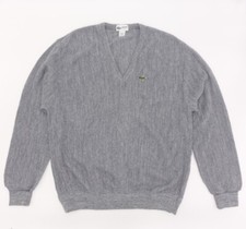 Vintage Lacoste V-Neck Sweater Made In The USA Size XL Grey